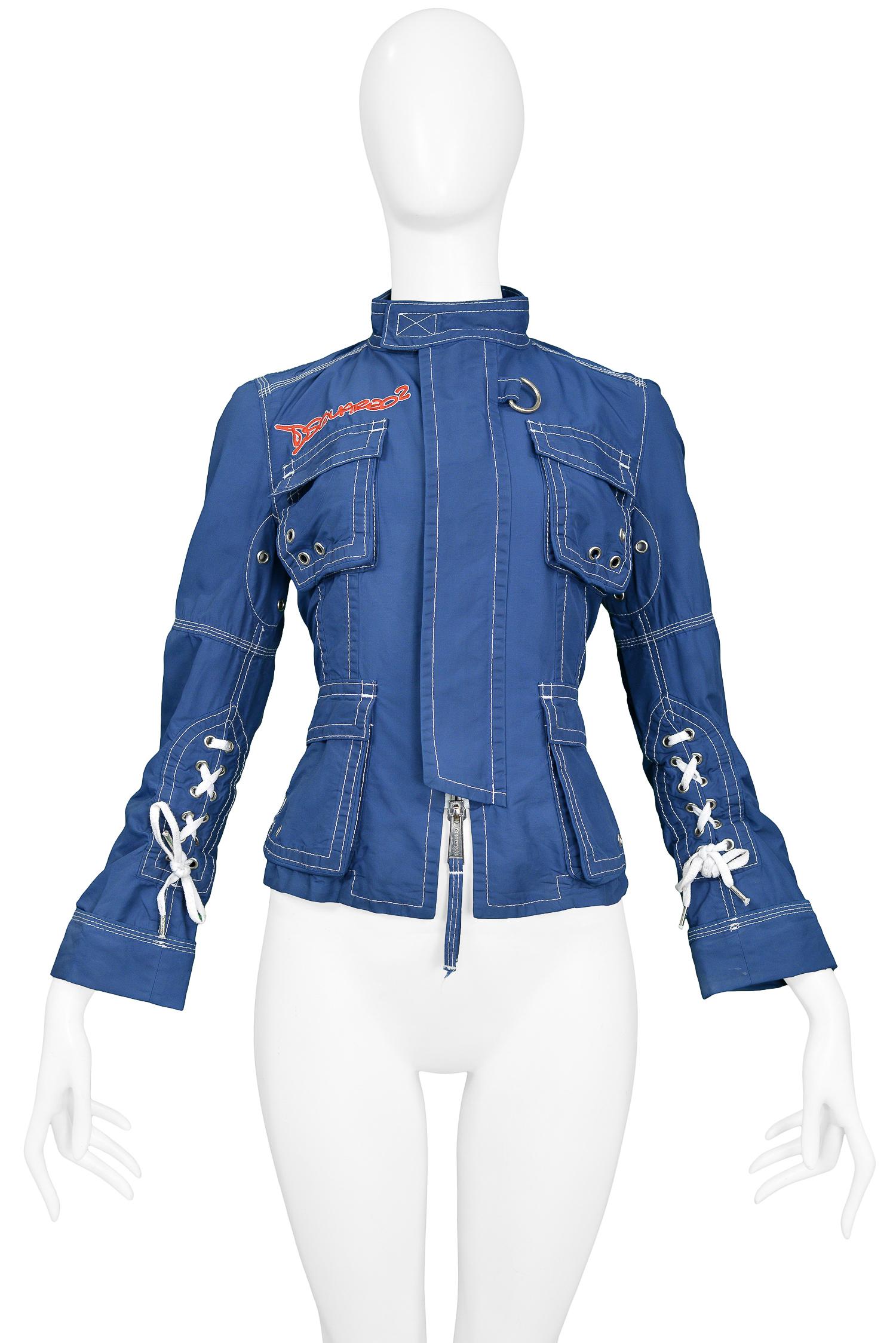Women's DSQUARED Blue & White Exposed Stitch Pocket Jacket For Sale