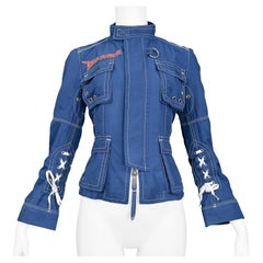 DSQUARED Blaue & weiße Exposed Stitch-Taschenjacke