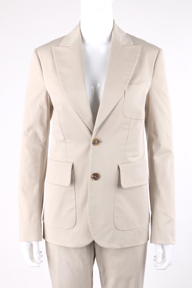 DSQUARED c. 2014 Beige Khaki Blazer Jacket Cropped Ankle Trouser Pant Suit Set

Brand / Manufacturer: Dsquared 
Circa: 2014
Designer: Dean & Dan Caten
Style: Blazer jacket; cropped ankle trouser pants
Color(s): Beige
Lined: Yes- jacket
Marked Fabric