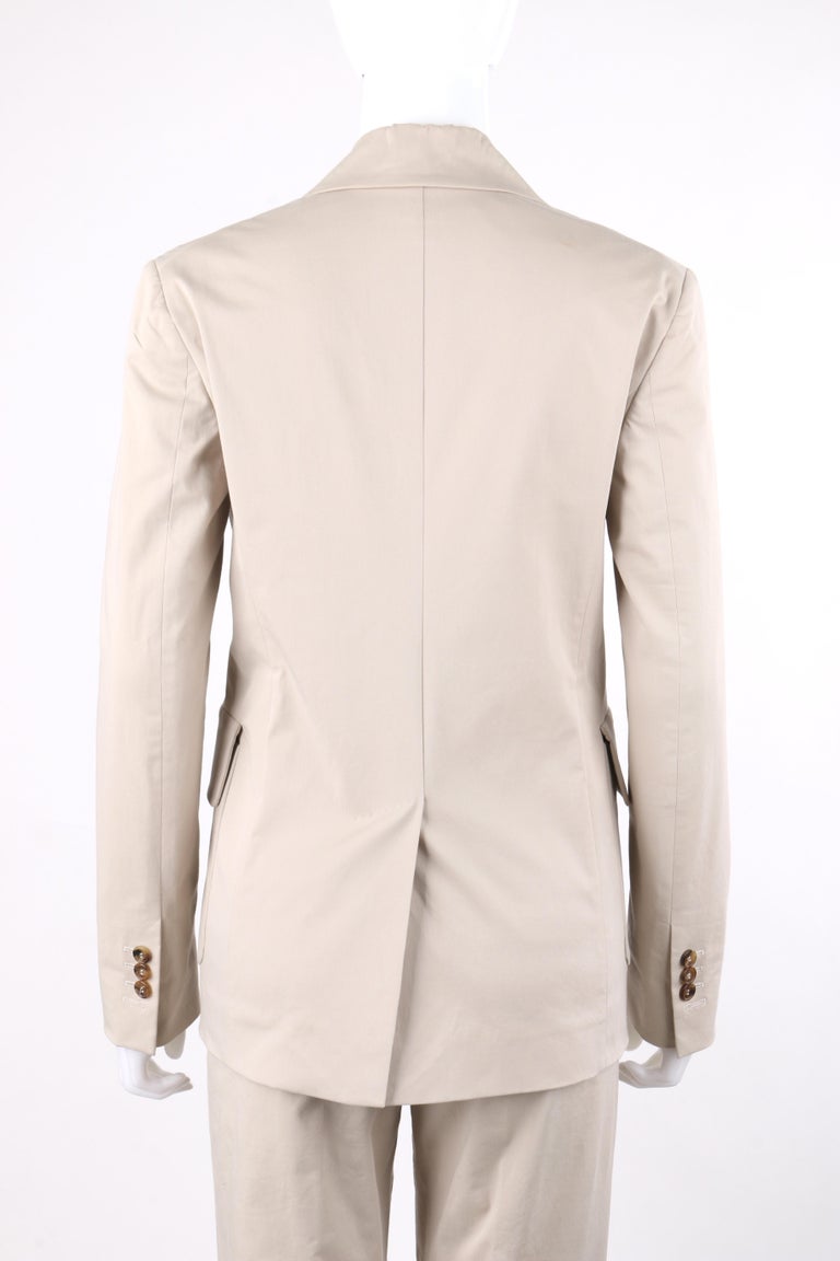 Women's DSQUARED c.2014 Beige Khaki Blazer Jacket Cropped Ankle Trouser Pant Suit Set For Sale