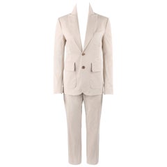 DSQUARED - Ensemble tailleur blazer, pantalon et chemisier court beige et kaki, ca 2014