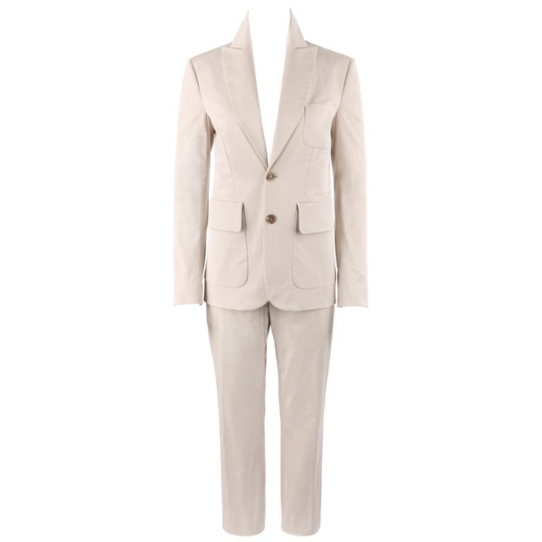 DSQUARED c.2014 Beige Khaki Blazer Jacket Cropped Ankle Trouser Pant Suit Set For Sale