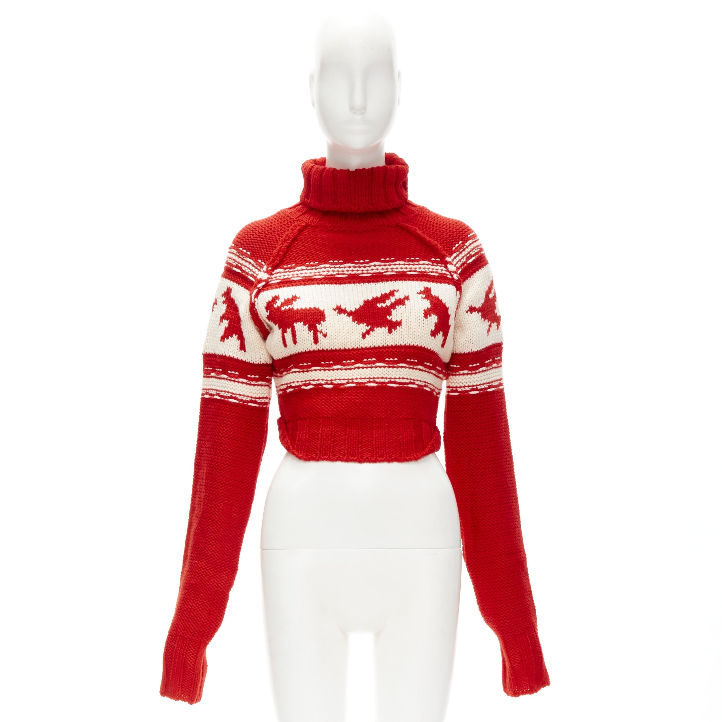 DSQUARED Vintage red white Canadian Christmas cropped turtleneck sweater S en vente 6