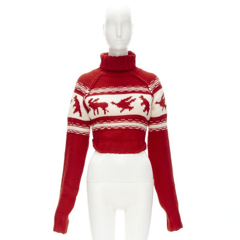 DSQUARED Vintage red white Canadian Christmas cropped turtleneck sweater S 6