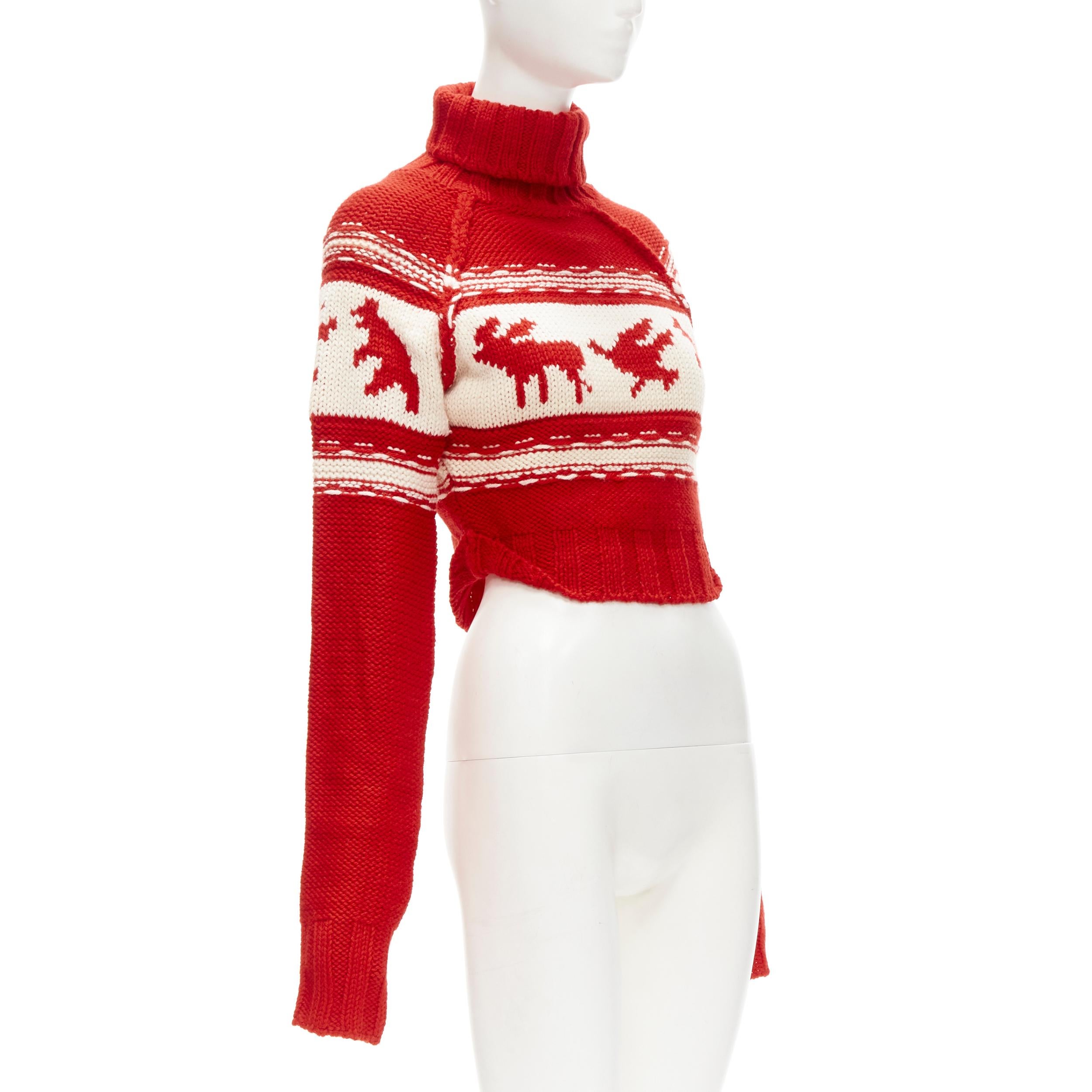 DSQUARED Vintage red white Canadian Christmas cropped turtleneck sweater S Excellent état - En vente à Hong Kong, NT