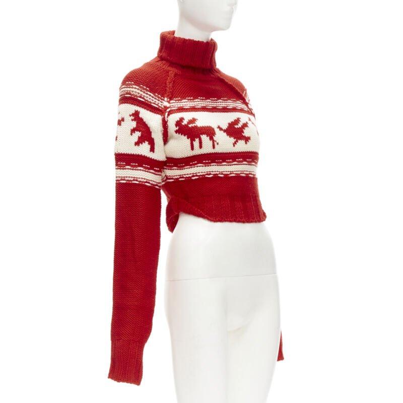 DSQUARED Vintage red white Canadian Christmas cropped turtleneck sweater S In Excellent Condition In Hong Kong, NT