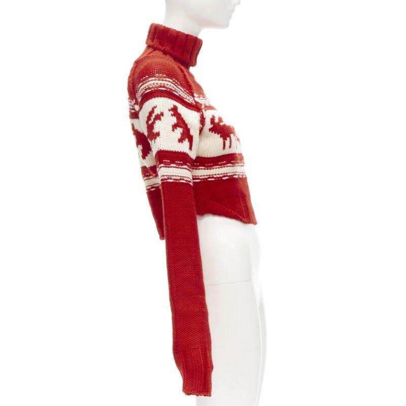 Women's DSQUARED Vintage red white Canadian Christmas cropped turtleneck sweater S