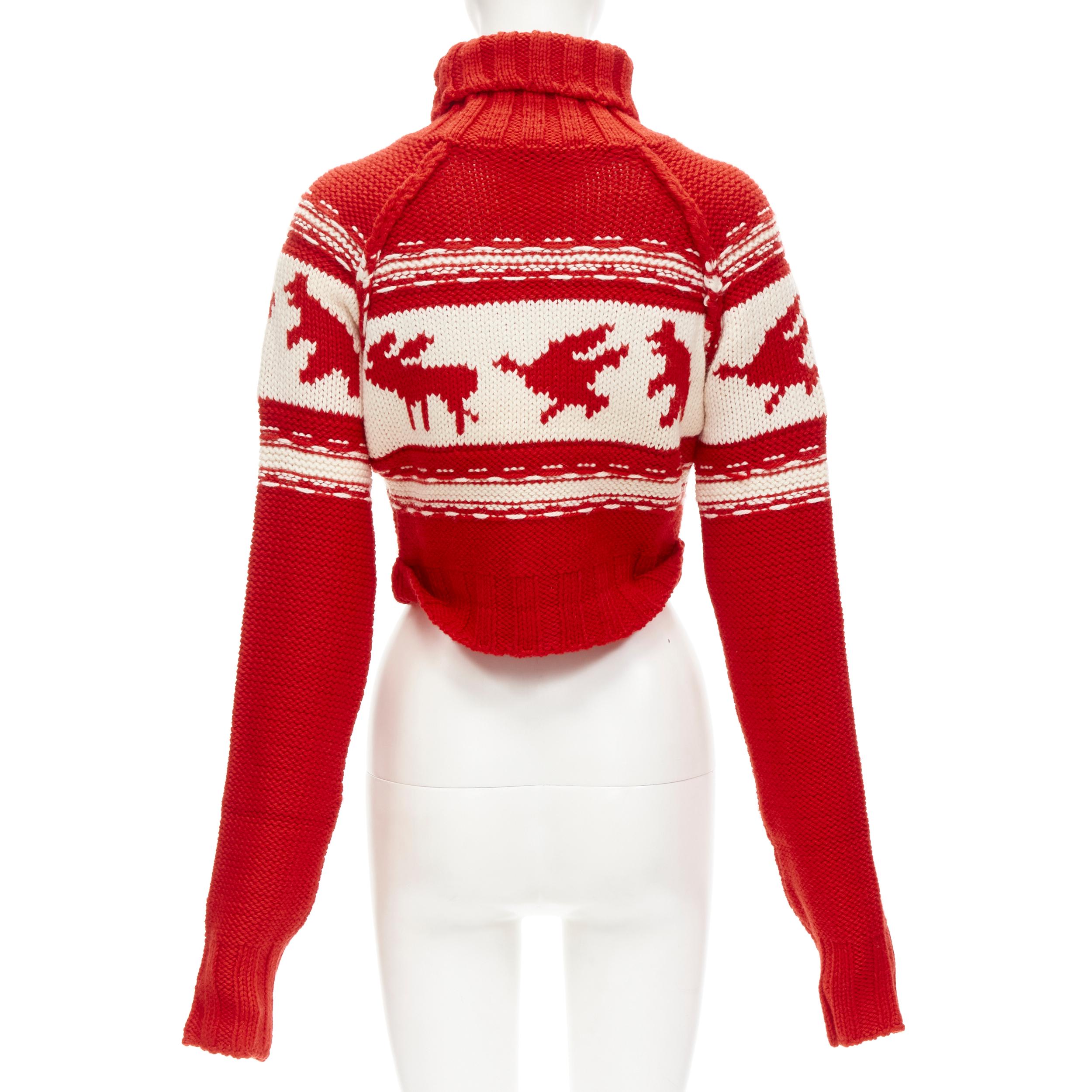 DSQUARED Vintage red white Canadian Christmas cropped turtleneck sweater S en vente 1