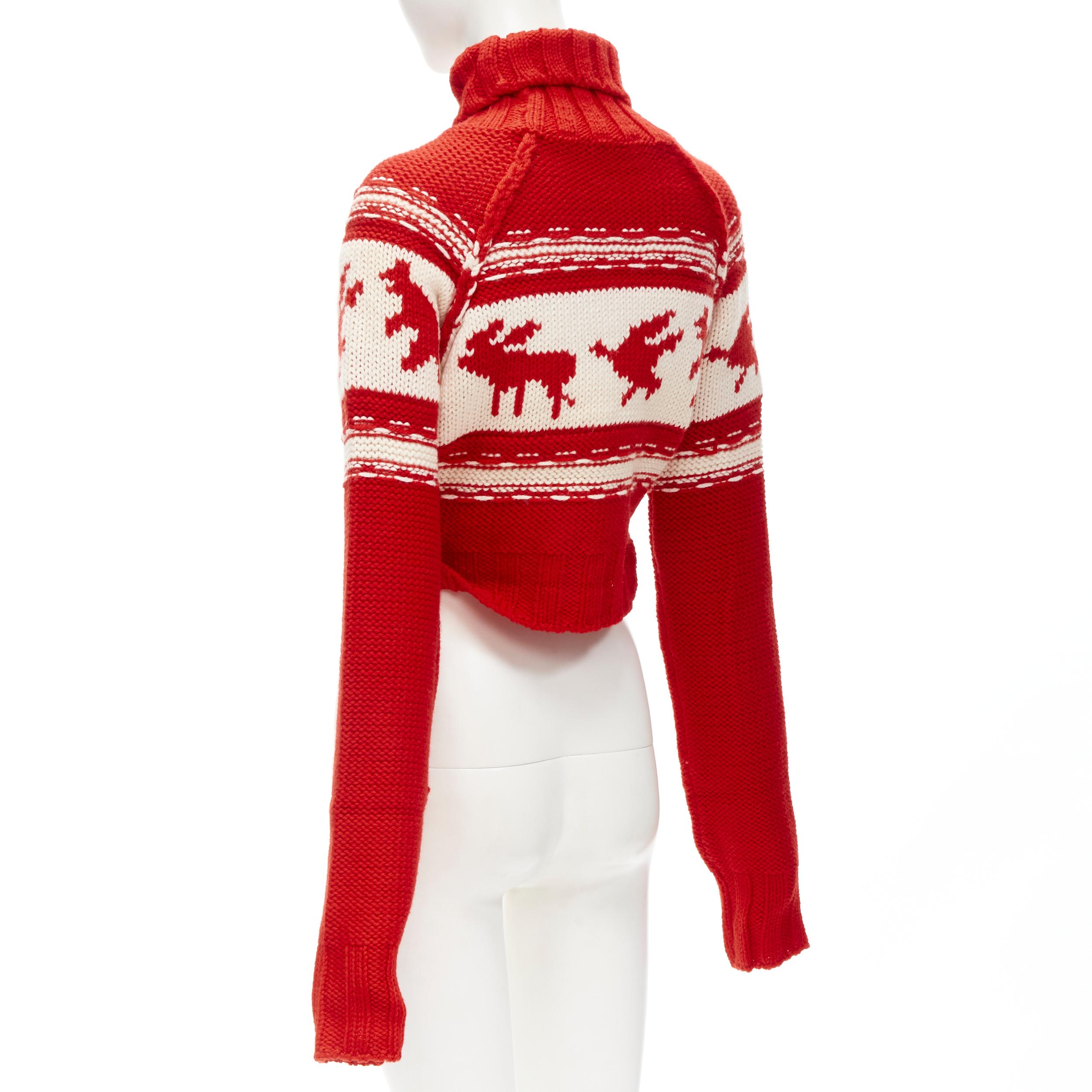 DSQUARED Vintage red white Canadian Christmas cropped turtleneck sweater S en vente 2