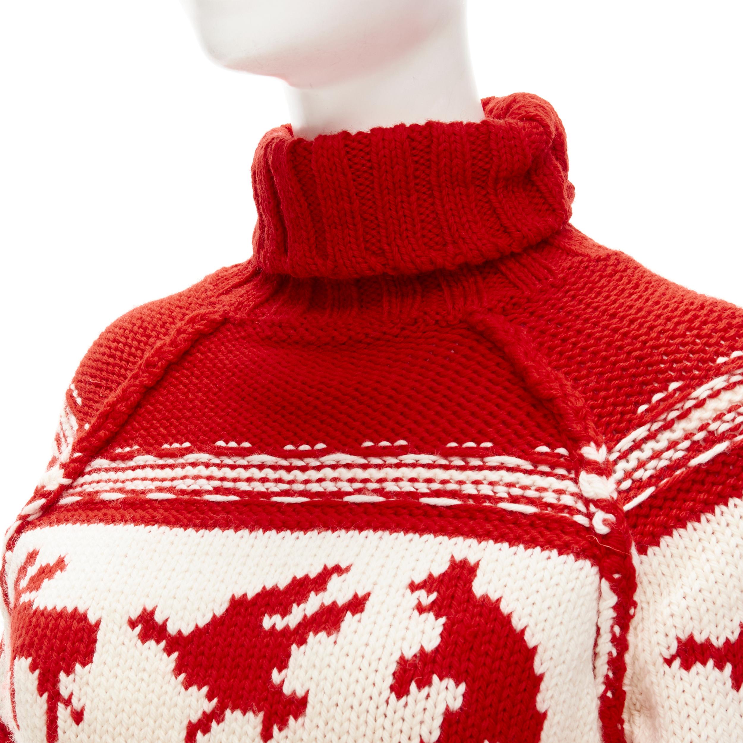 DSQUARED Vintage red white Canadian Christmas cropped turtleneck sweater S en vente 3