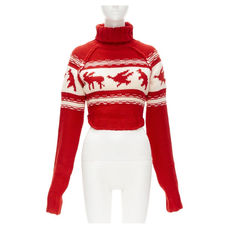 DSQUARED Vintage red white Canadian Christmas cropped turtleneck sweater S  For Sale at 1stDibs