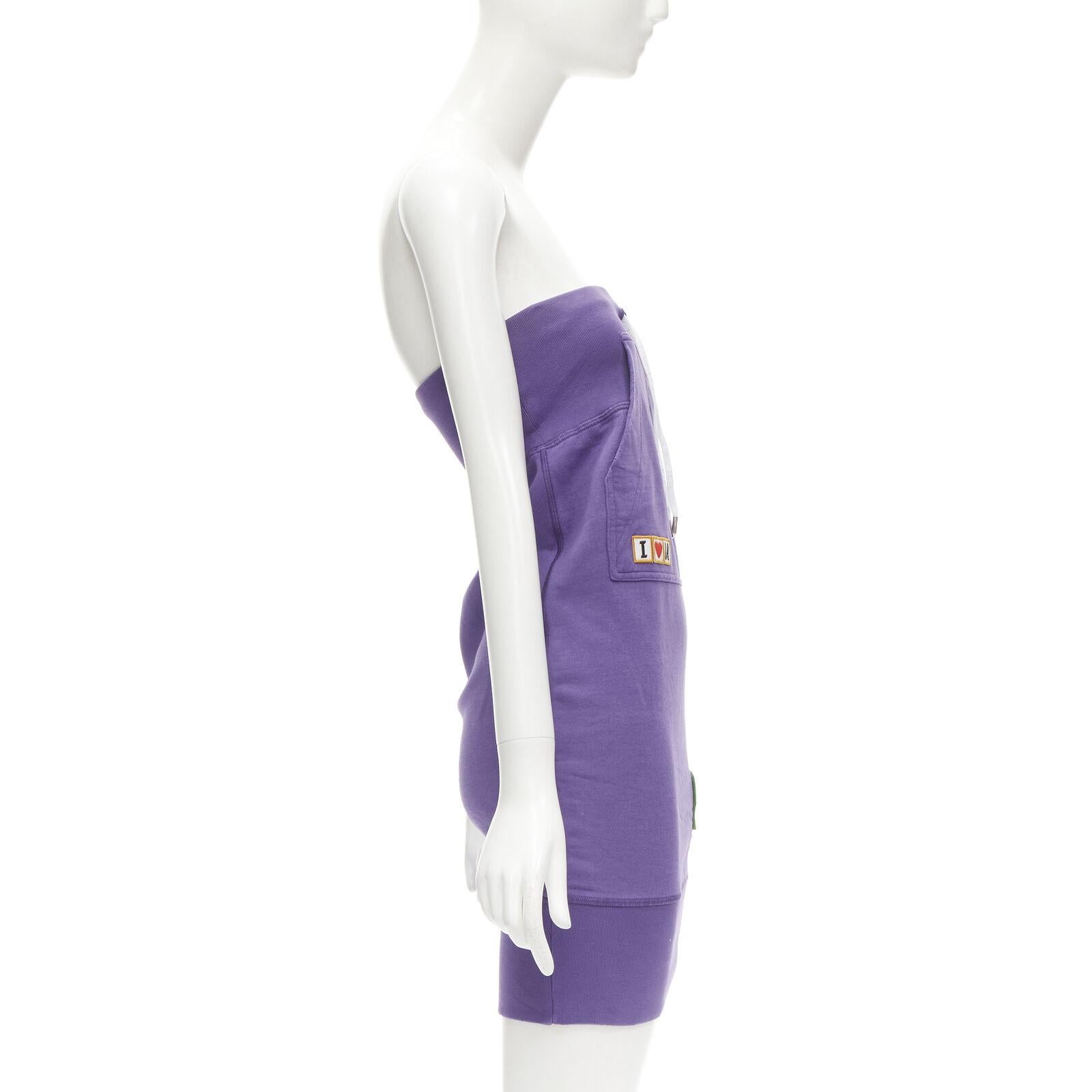 DSQUARED Vintage Runway Y2K purple cotton I Love U MotherFker strapless dress S In Excellent Condition In Hong Kong, NT