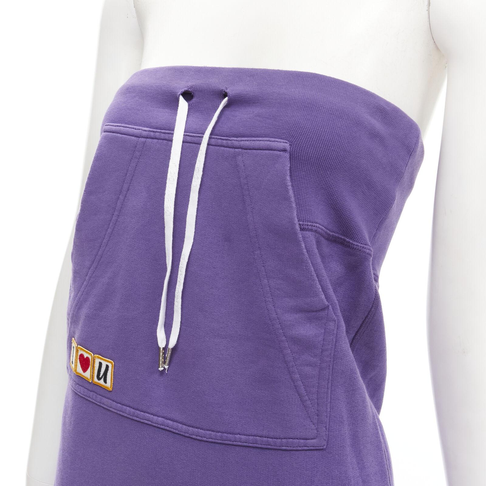 DSQUARED Vintage Runway Y2K purple cotton I Love U MotherFker strapless dress S For Sale 2