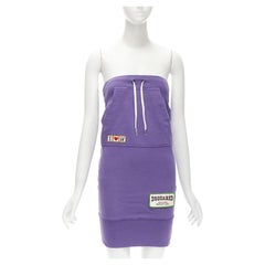 DSQUARED Vintage Laufsteg Y2K lila Baumwolle I Love U MotherFker trägerloses Kleid S