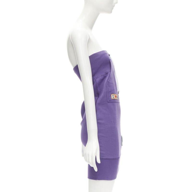 DSQUARED Vestito vintage Y2K in cotone viola I Love U MotherFker senza spalline S In condizioni ottime a Hong Kong, NT