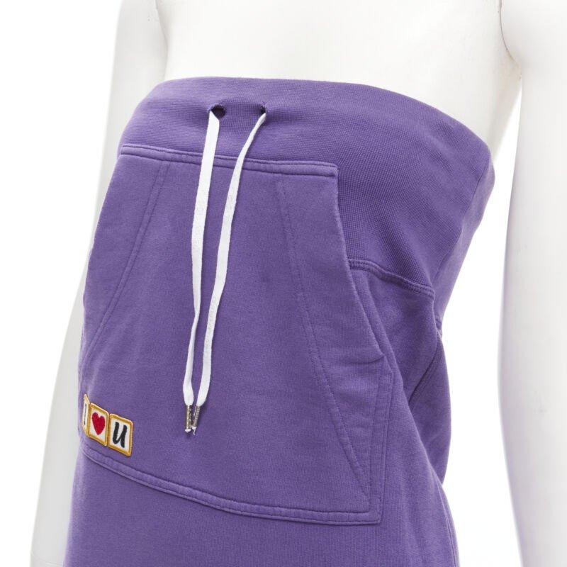 DSQUARED Vestito vintage Y2K in cotone viola I Love U MotherFker senza spalline S 2