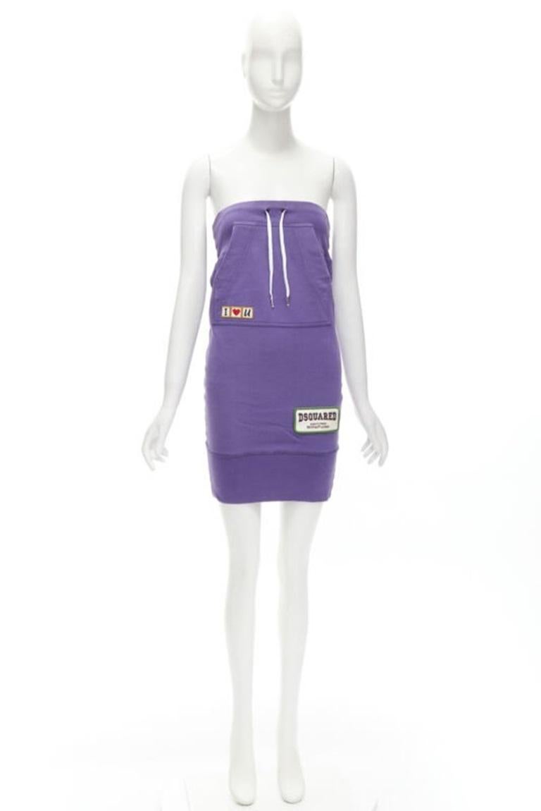 DSQUARED Vestito vintage Y2K in cotone viola I Love U MotherFker senza spalline S 4