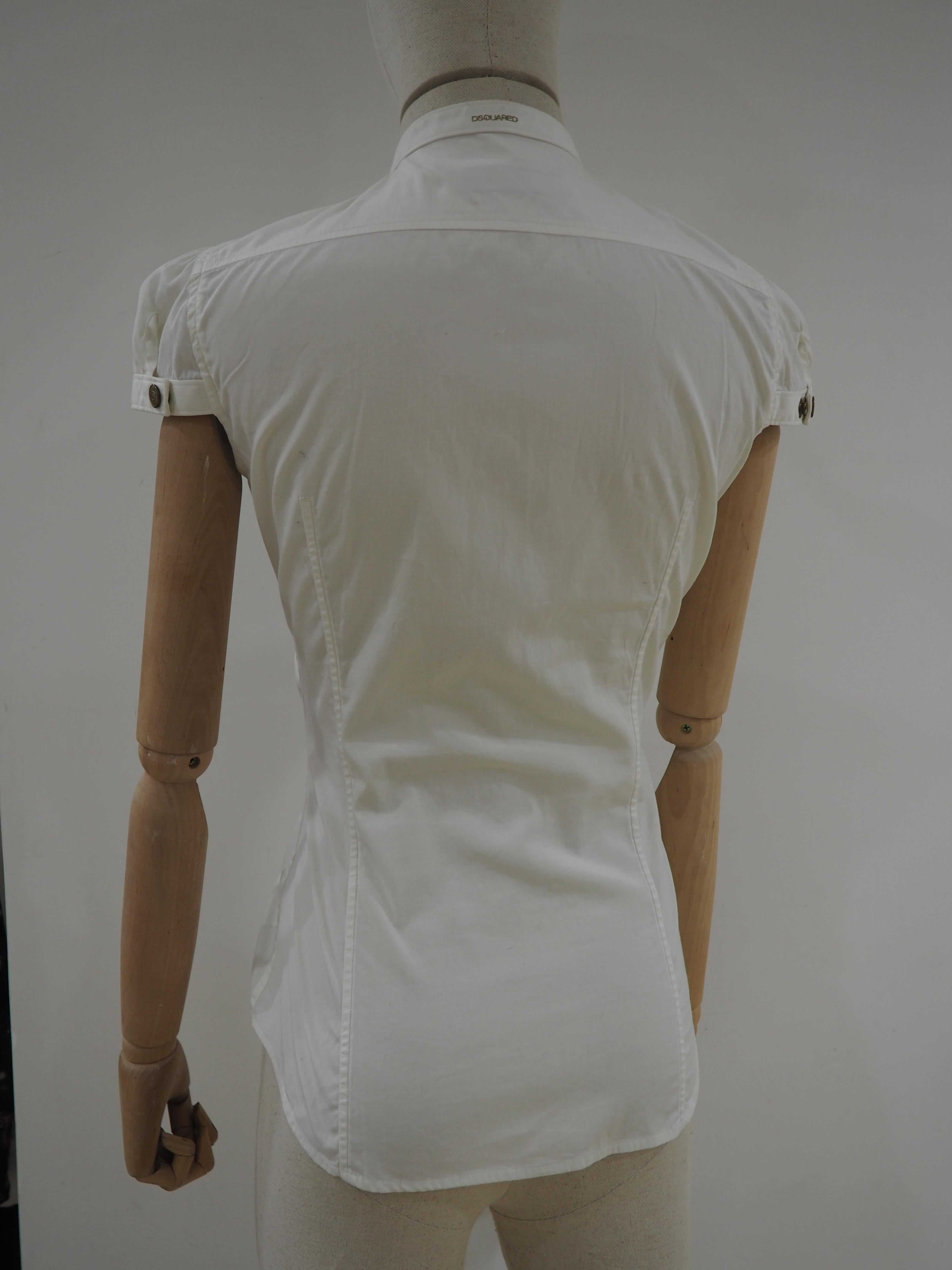 Dsquared white sleeveless cotton shirt In Good Condition For Sale In Capri, IT