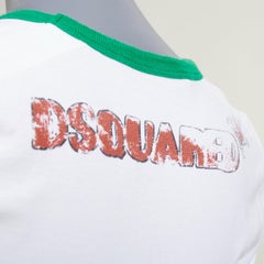 Dsquared2 2003 T-shirt con bordi bianchi e verdi, stampa Bambi, cristalli rosa e bordi a rullo - Taglia M