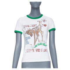 Dsquared2 2003 T-shirt con bordi bianchi e verdi, stampa Bambi, cristalli rosa e bordi a rullo - Taglia M