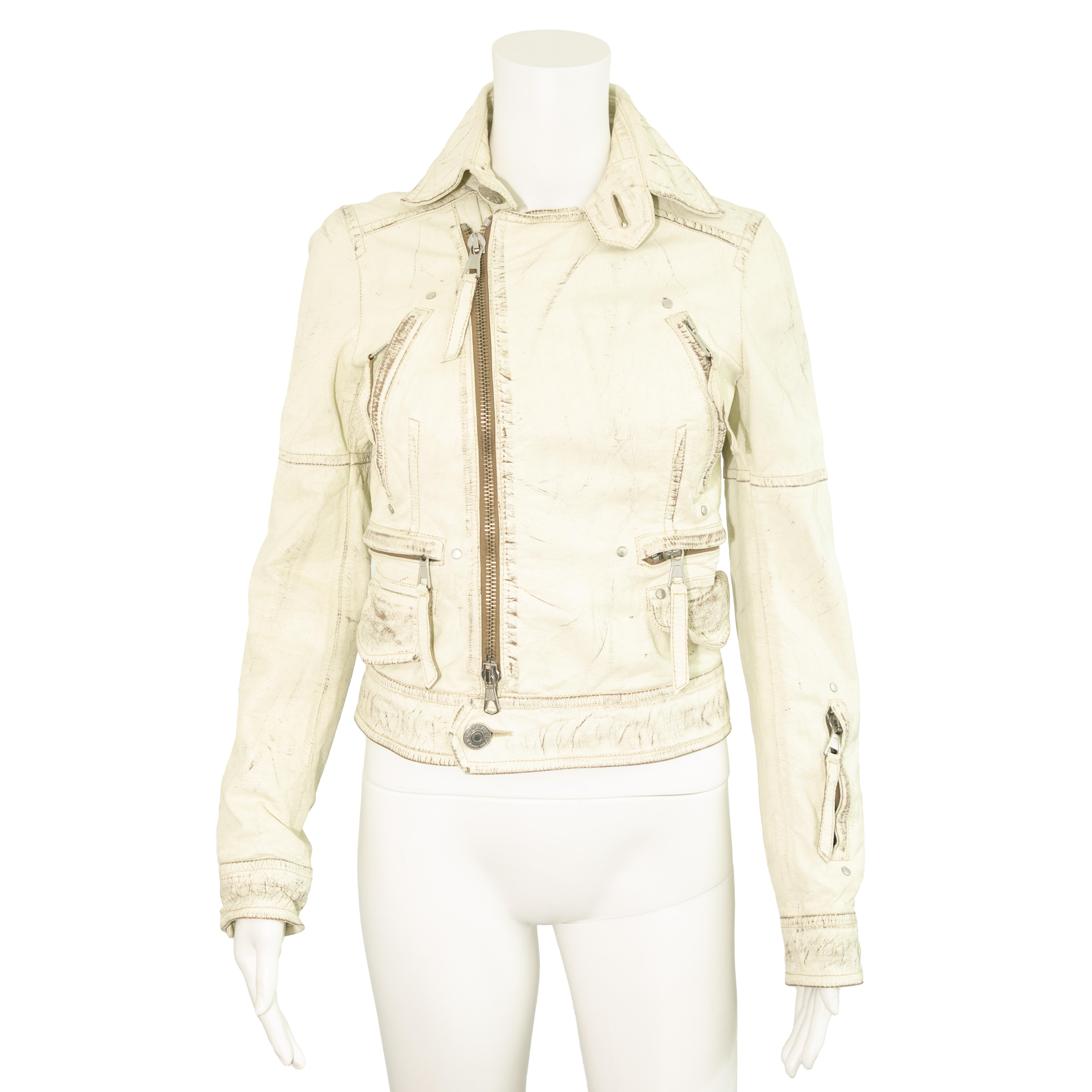 Bianco Dsquared2 2004 Runway Giacca Biker in Pelle Bianca taglia 38 in vendita