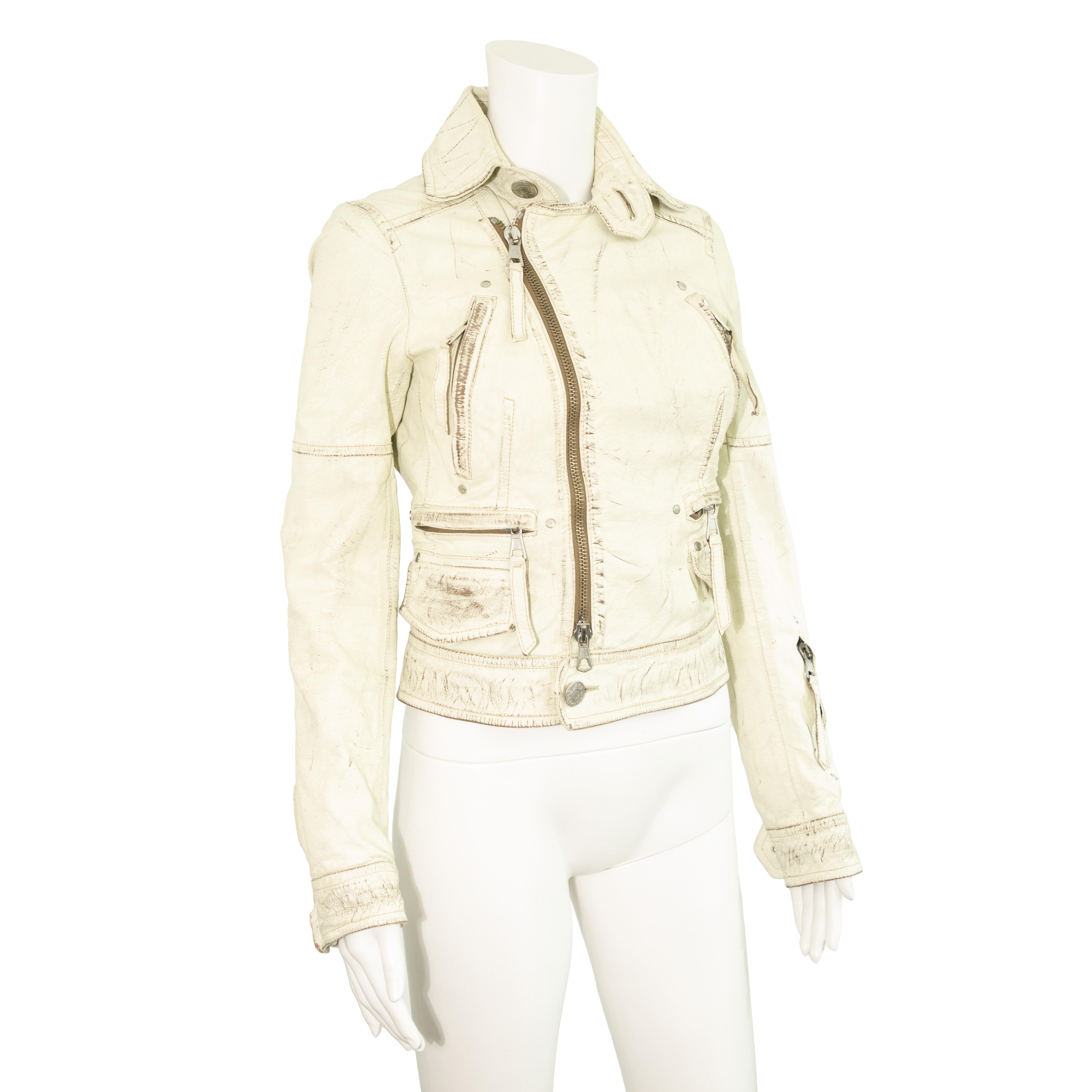 Dsquared2 2004 Runway Giacca Biker in Pelle Bianca taglia 38 In condizioni buone in vendita a London, GB
