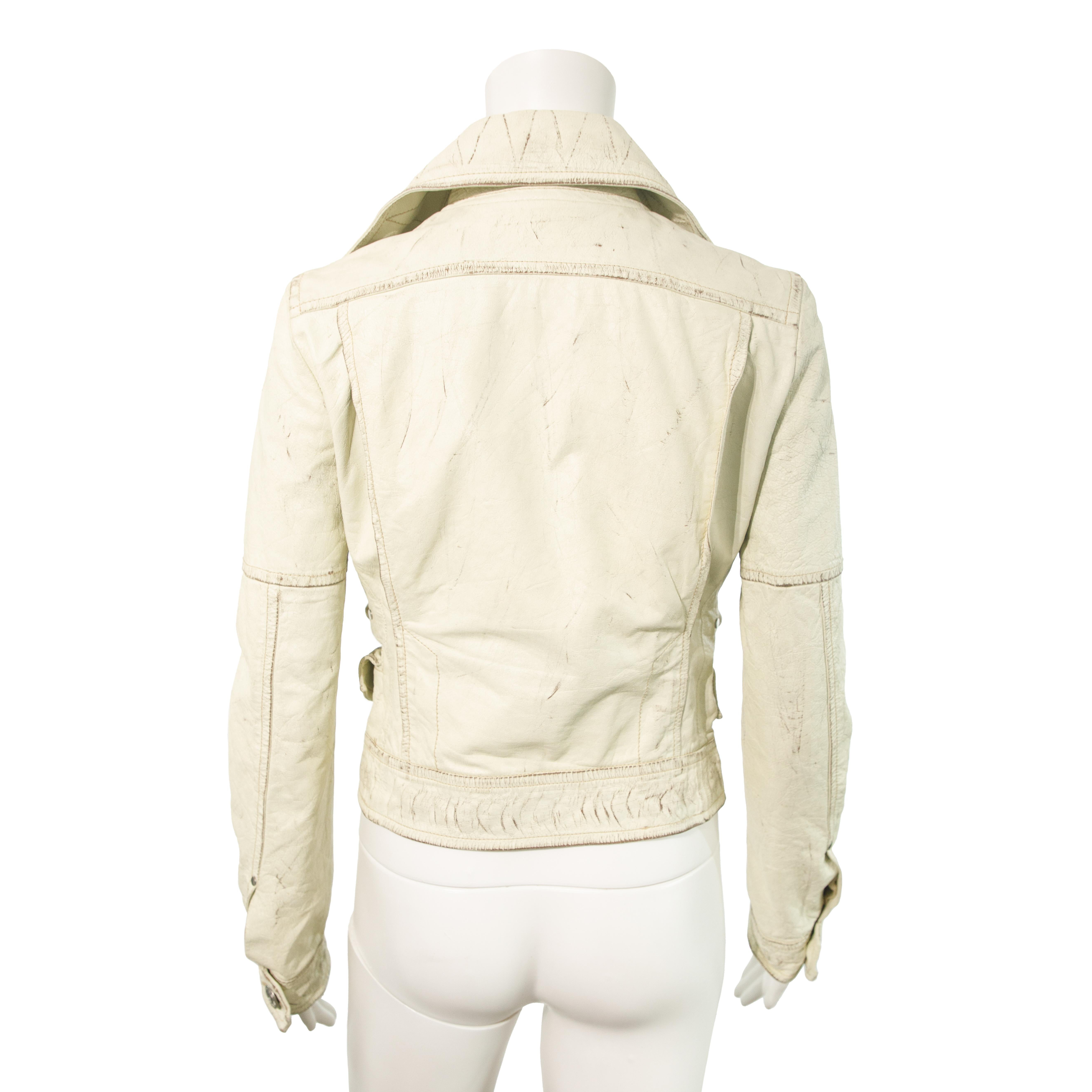 Dsquared2 2004 Runway Giacca Biker in Pelle Bianca taglia 38 in vendita 1