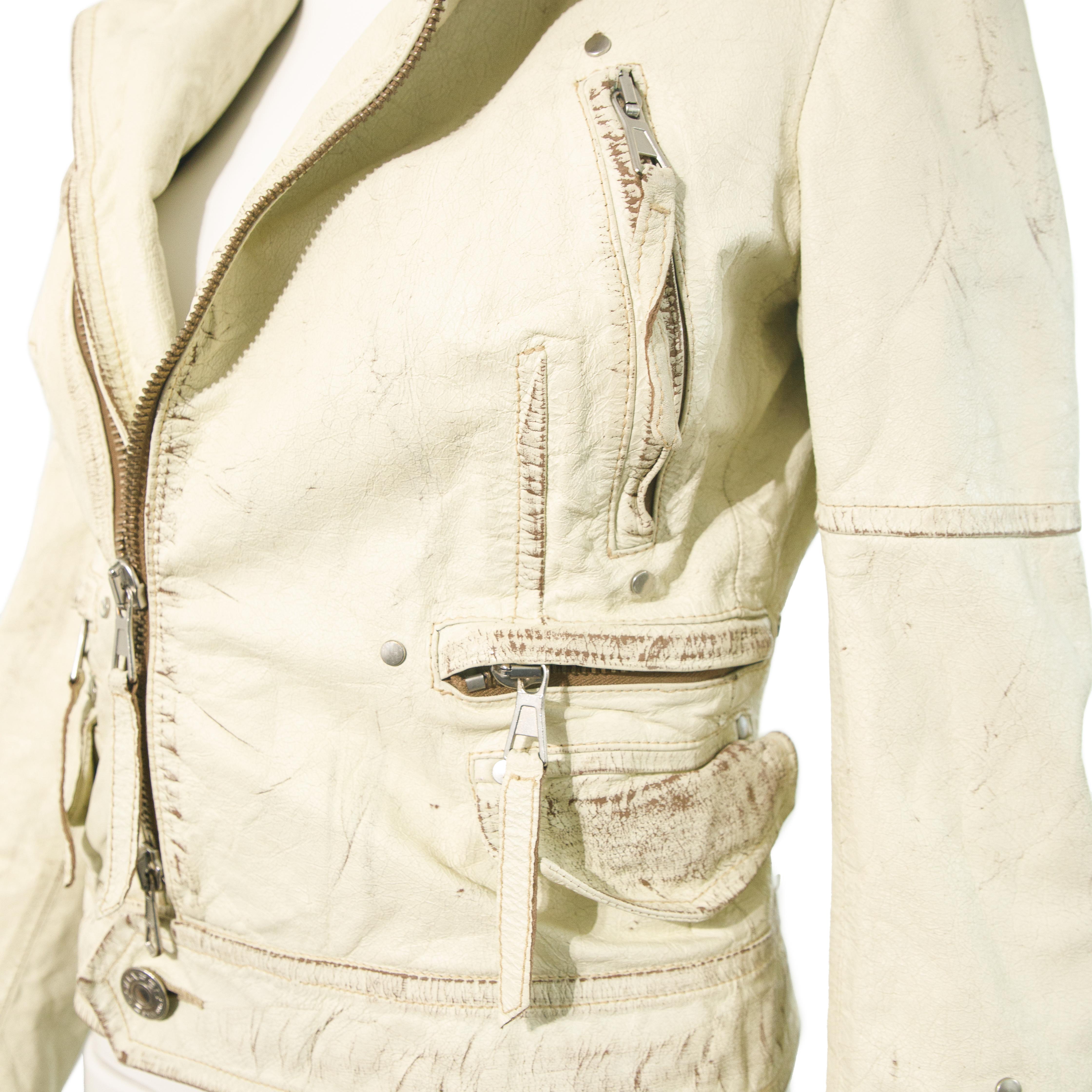 Dsquared2 2004 Runway Giacca Biker in Pelle Bianca taglia 38 in vendita 2