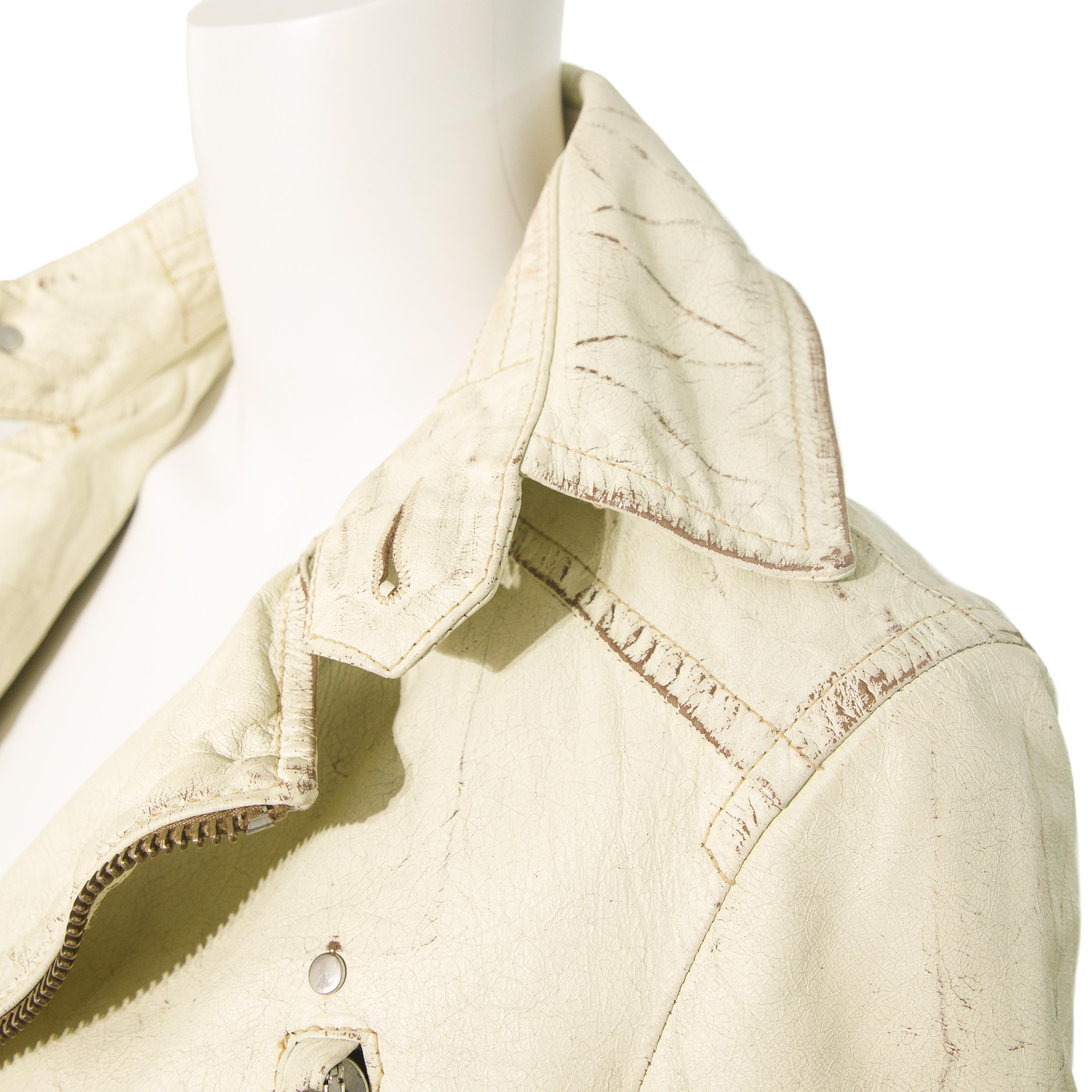 Dsquared2 2004 Runway Giacca Biker in Pelle Bianca taglia 38 in vendita 3