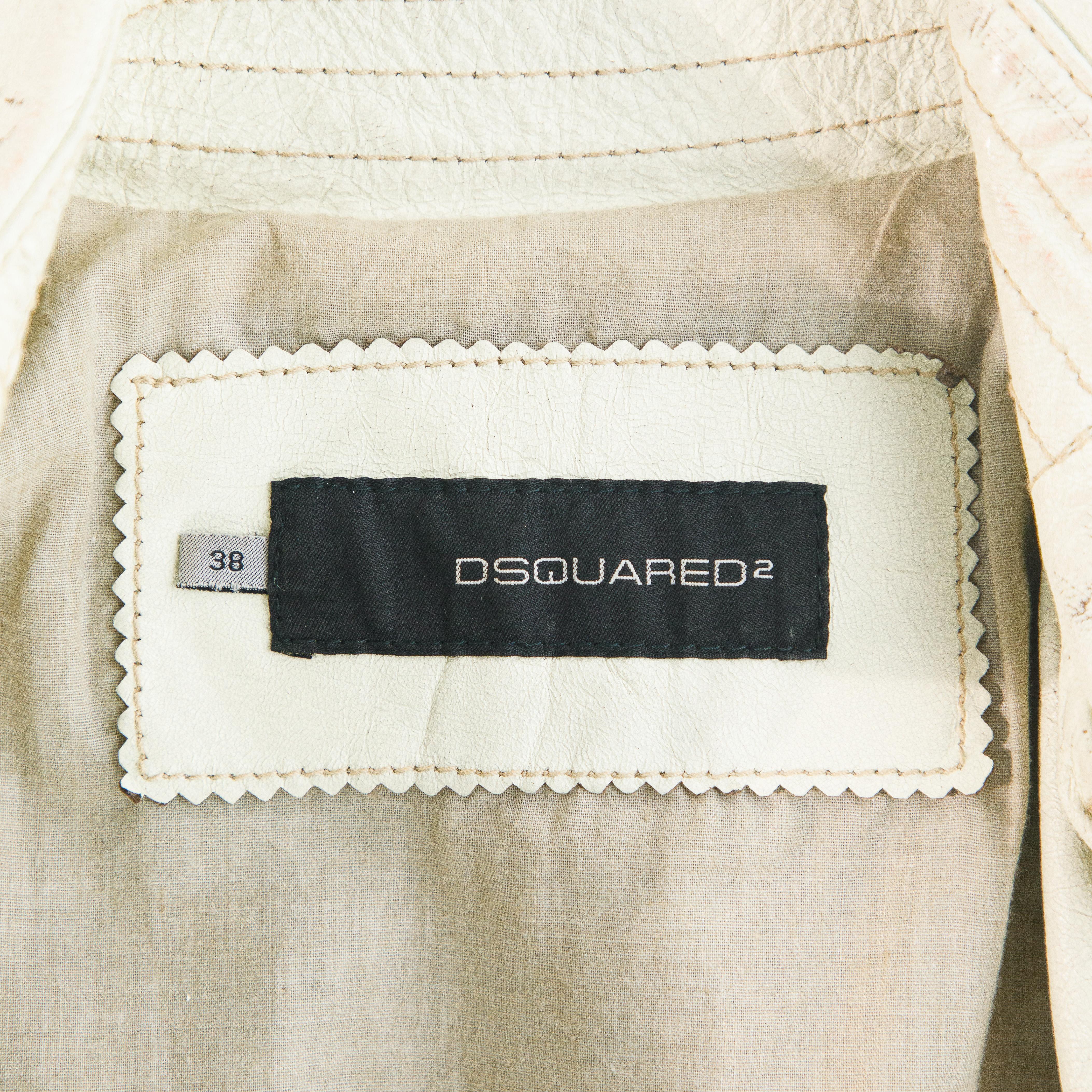 Dsquared2 2004 Runway Giacca Biker in Pelle Bianca taglia 38 in vendita 4