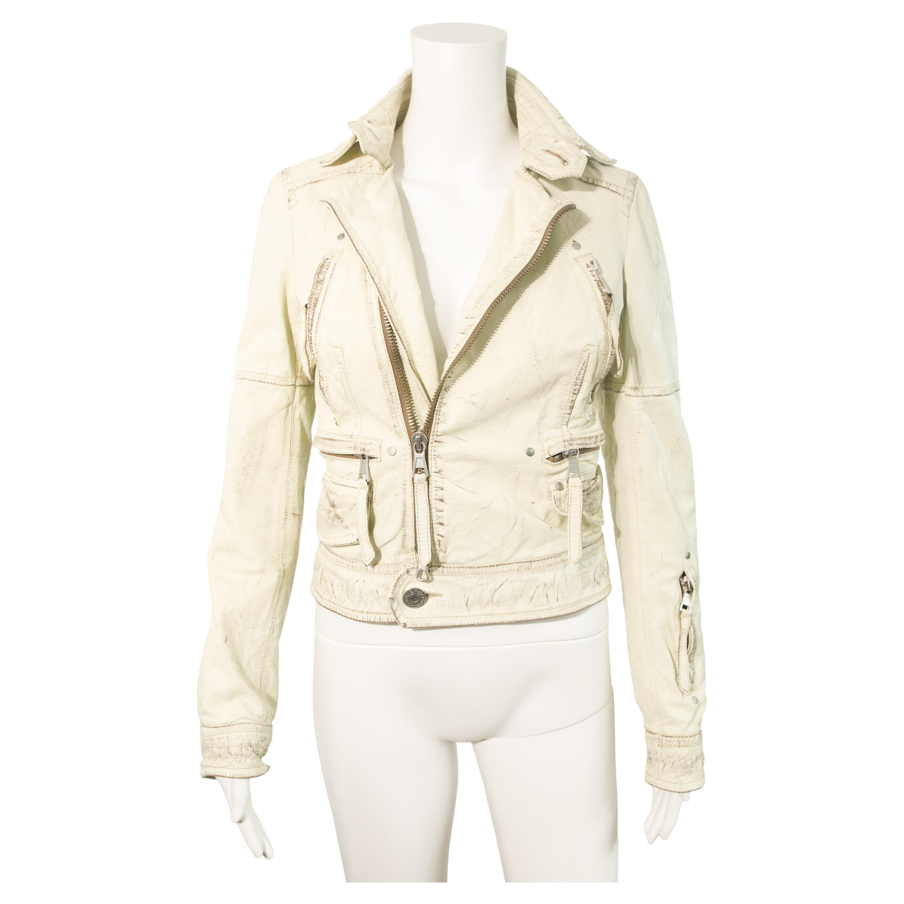 Dsquared2 2004 Runway White Leather Biker Jacket size 38