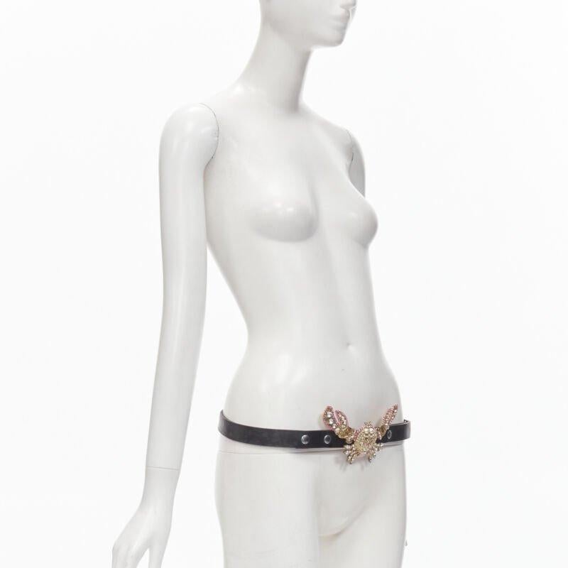 Gray DSQUARED2 2005 gold pink crystal embellsihed crab black leather belt For Sale