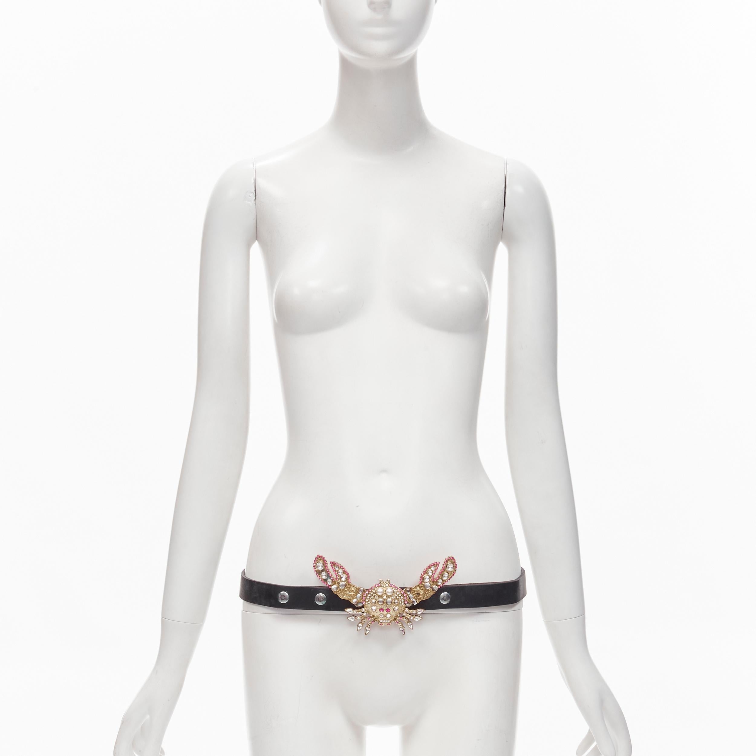DSQUARED2 2005 Runway gold pink crystal embellsihed crab black leather belt
Brand: Dsquared2
Collection: 2005 Runway
Material: Metal
Color: Black
Pattern: Solid
Closure: Button
Made in: Italy

CONDITION:
Condition: Good, this item was pre-owned and