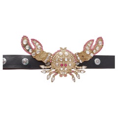DSQUARED2 2005 Cintura in pelle nera con granchio impreziosito da cristalli rosa e oro