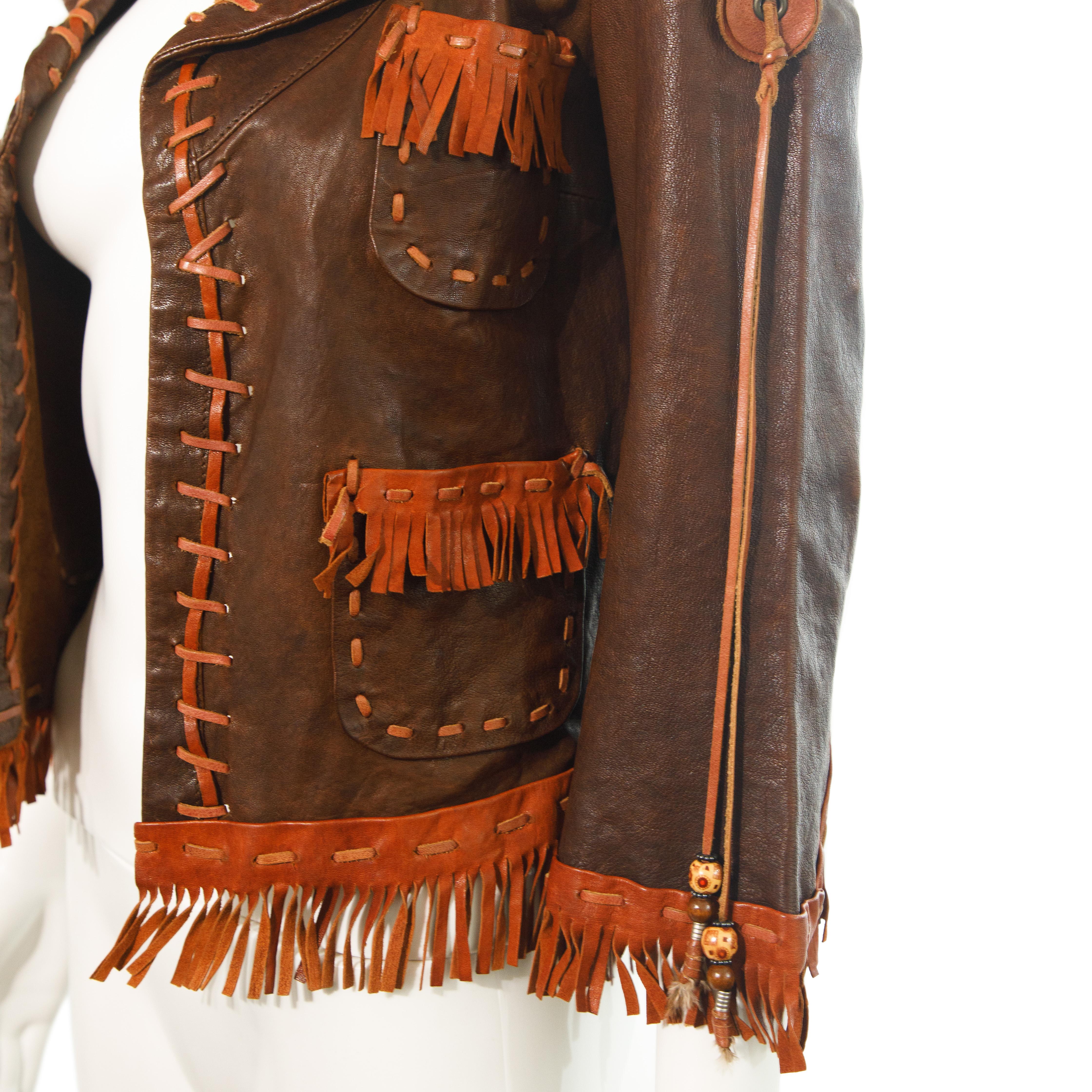Dsquared2 2005 Runway Veste à franges en cuir taille 40 Bon état - En vente à London, GB