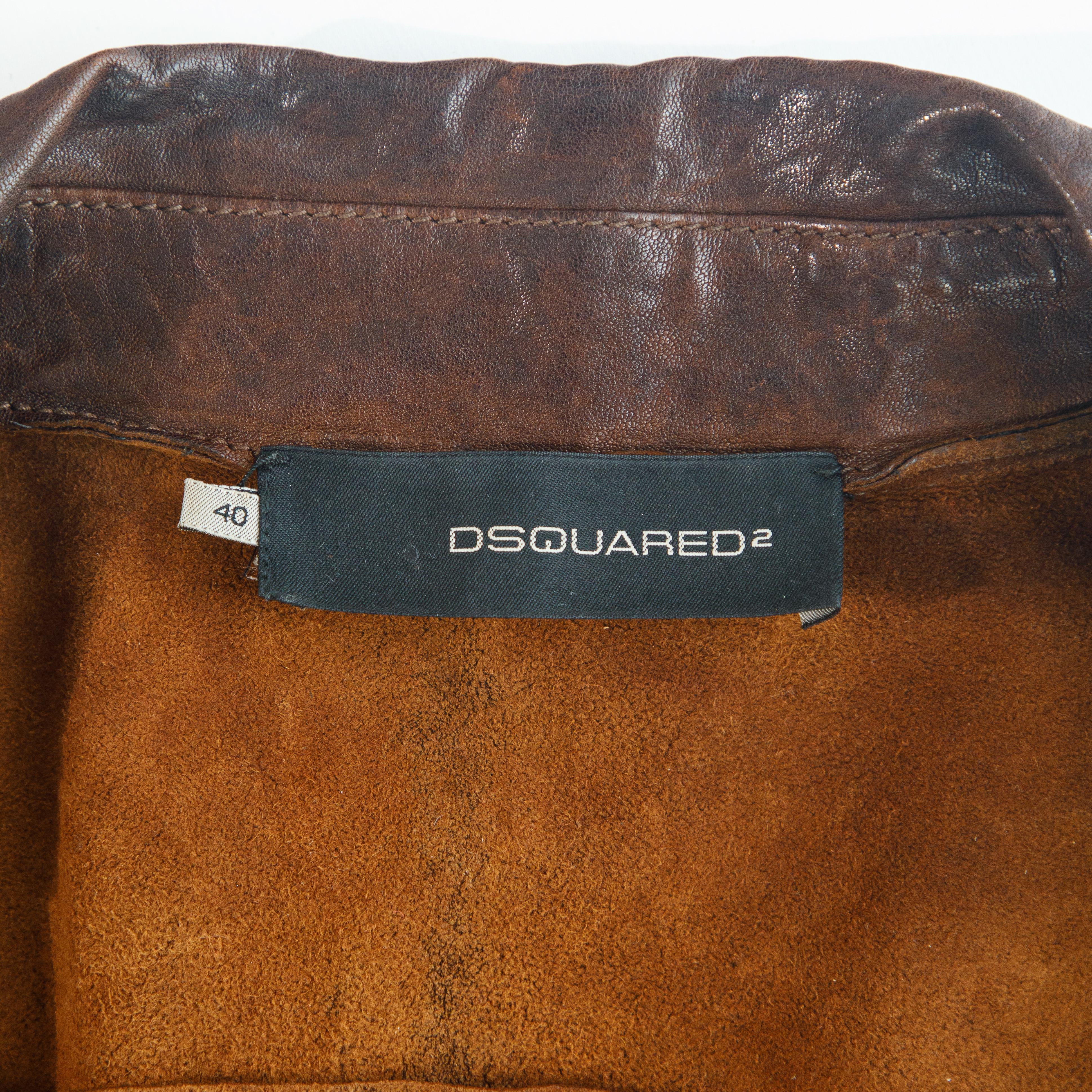 Dsquared2 2005 Runway Veste à franges en cuir taille 40 en vente 1