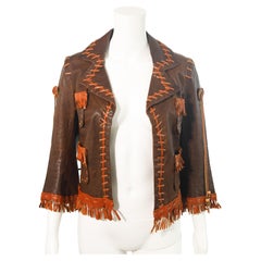 Chaqueta de piel con flecos Dsquared2 2005 Runway talla 40