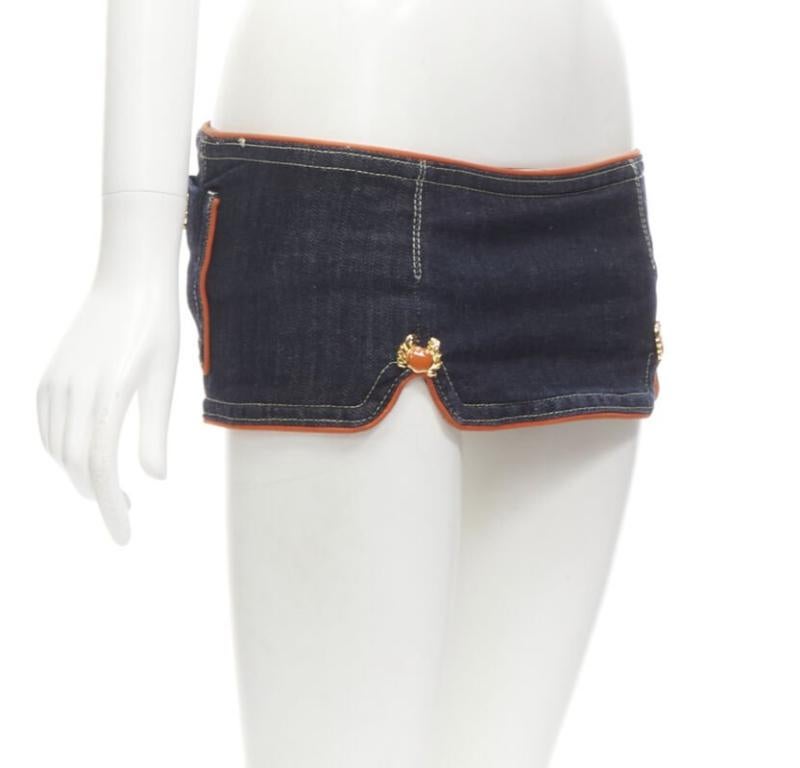 Gray DSQUARED2 2005 Runway orange crab button denim micro mini skirt IT40 S