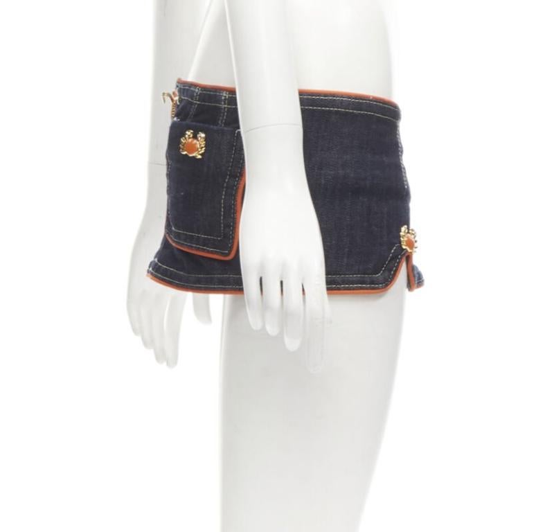 DSQUARED2 2005 Runway orange crab button denim micro mini skirt IT40 S In Excellent Condition In Hong Kong, NT