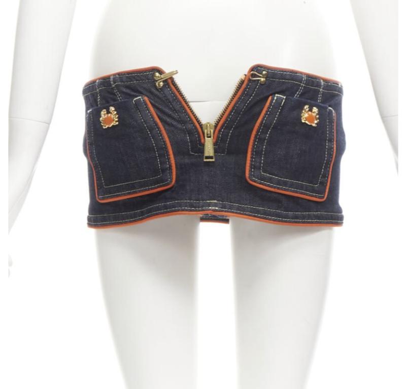 Women's DSQUARED2 2005 Runway orange crab button denim micro mini skirt IT40 S