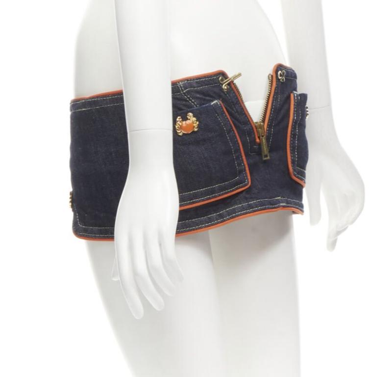 DSQUARED2 2005 Runway orange crab button denim micro mini skirt IT40 S 1