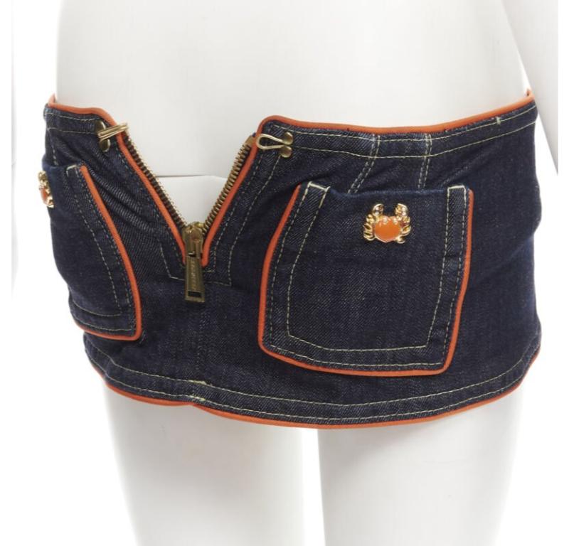 DSQUARED2 2005 Runway orange crab button denim micro mini skirt IT40 S 2