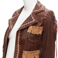 DSQUARED2 2005 Vintage Native American brown leather fringe leather jacket IT38