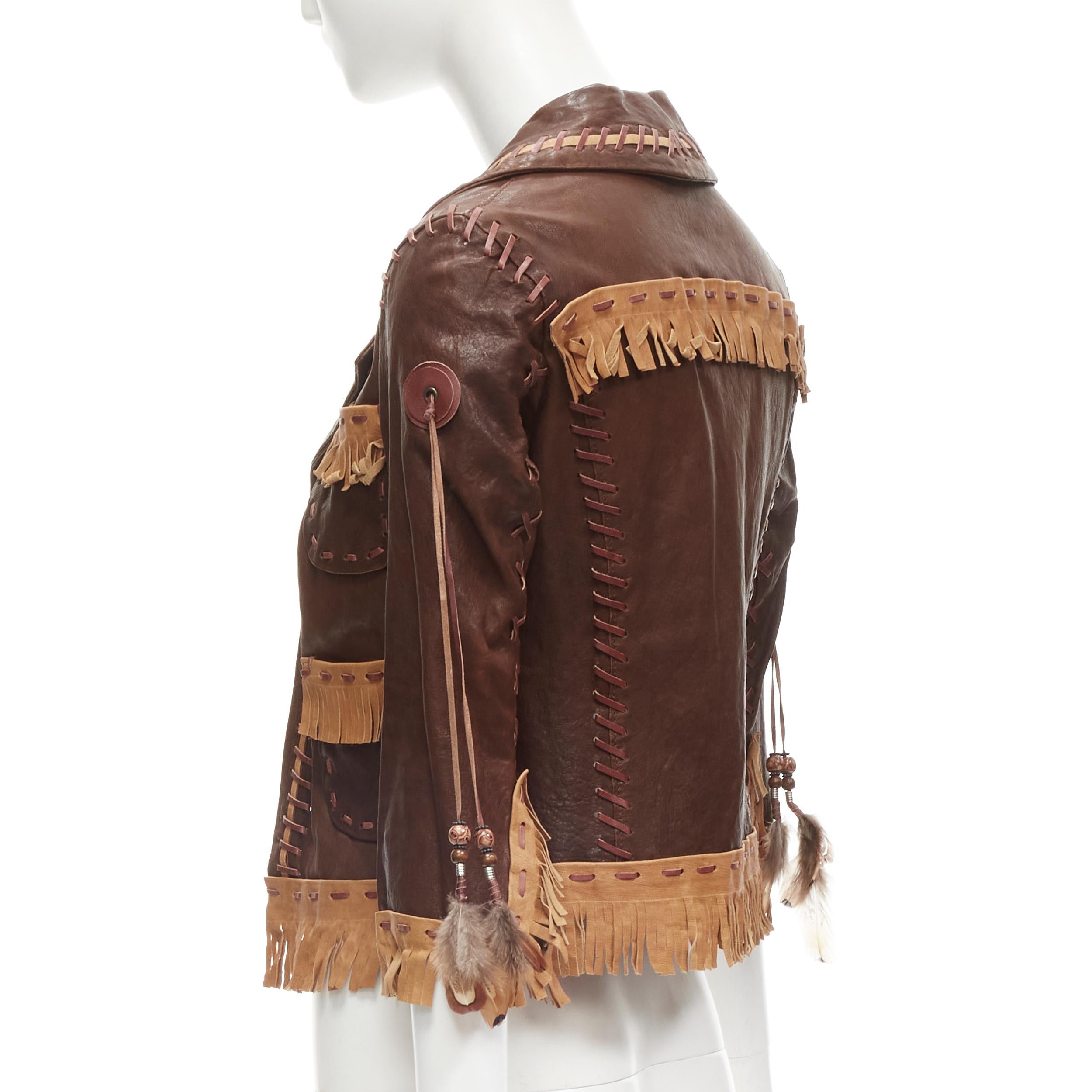 DSQUARED2 2005 Vintage Native American brown leather fringe leather jacket IT38 In Excellent Condition In Hong Kong, NT