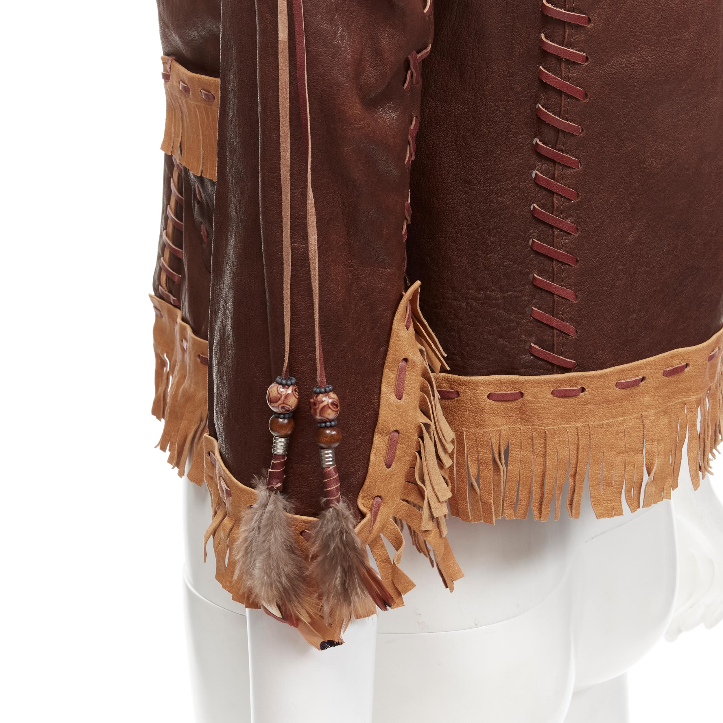 Women's DSQUARED2 2005 Vintage Native American brown leather fringe leather jacket IT38