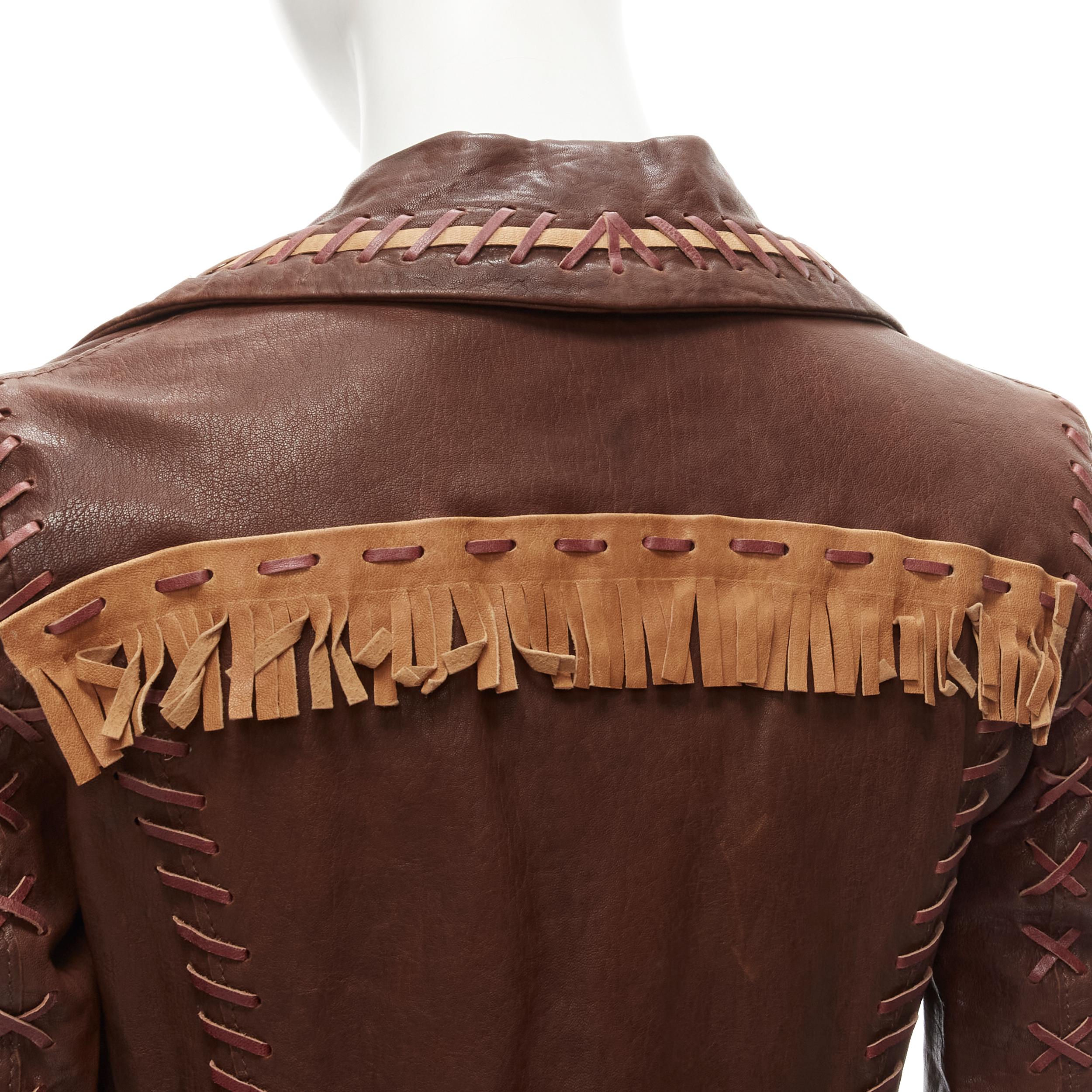 DSQUARED2 2005 Vintage Native American brown leather fringe leather jacket IT38 1