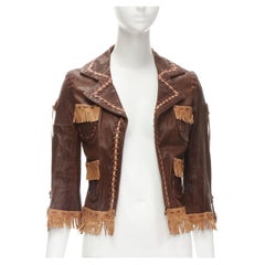 DSQUARED2 2005 Giacca vintage dei nativi americani in pelle marrone con frange IT38