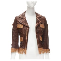 DSQUARED2 2005 Vintage Lederjacke mit braunen Lederfransen der amerikanischen Ureinwohner IT38