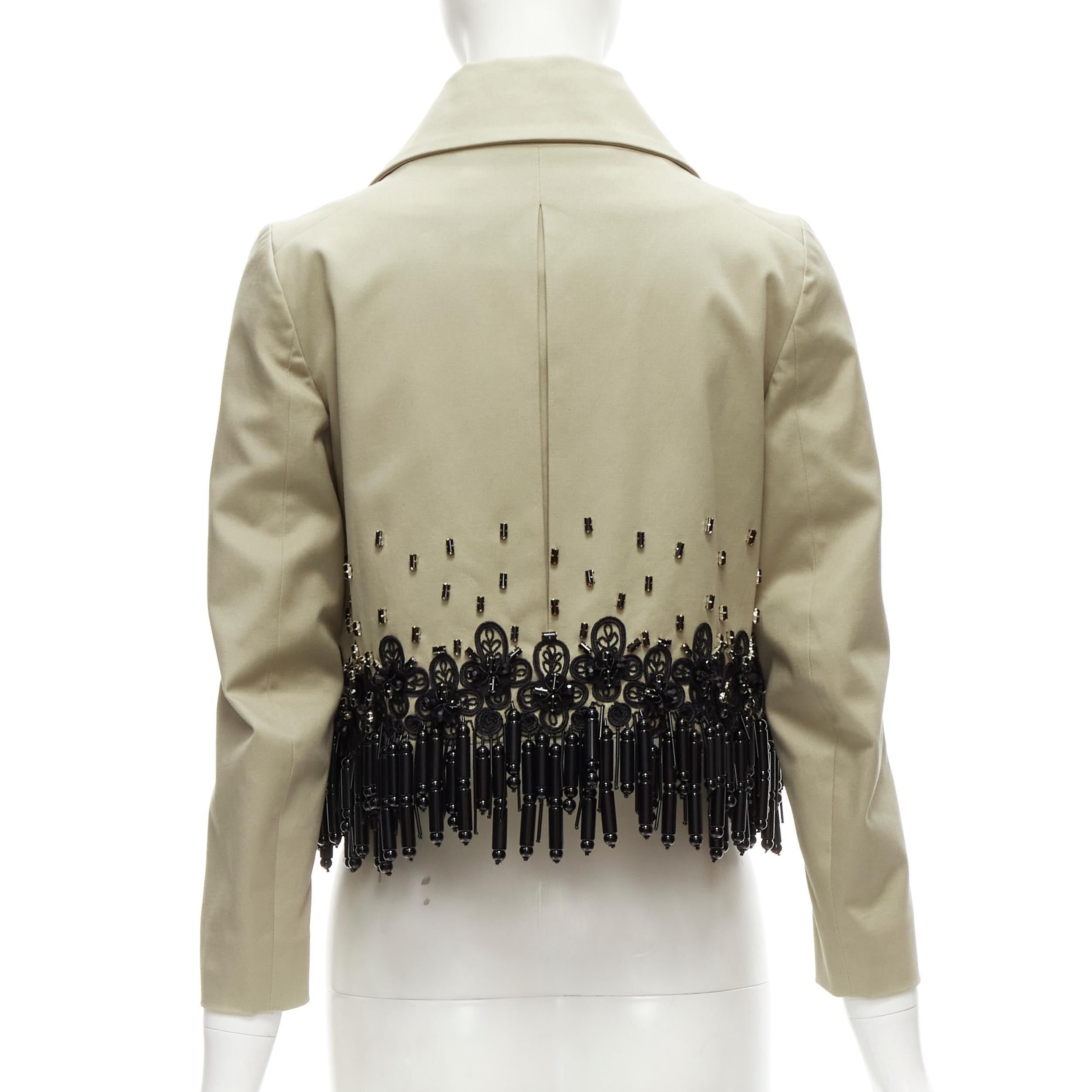 DSQUARED2 2015 black bead tassels khaki military cargo cropped jacket IT38 XS For Sale 1