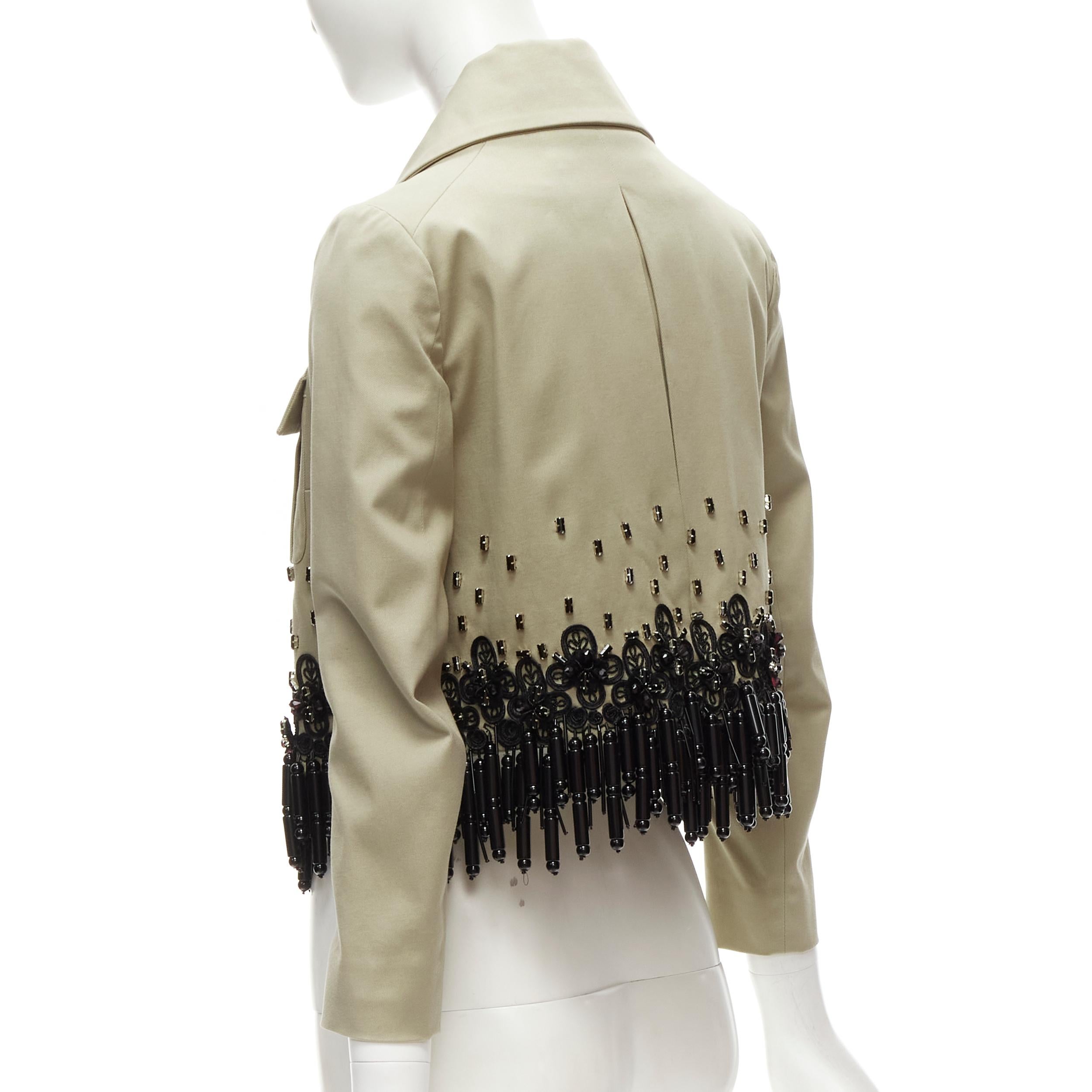 DSQUARED2 2015 black bead tassels khaki military cargo cropped jacket IT38 XS For Sale 2